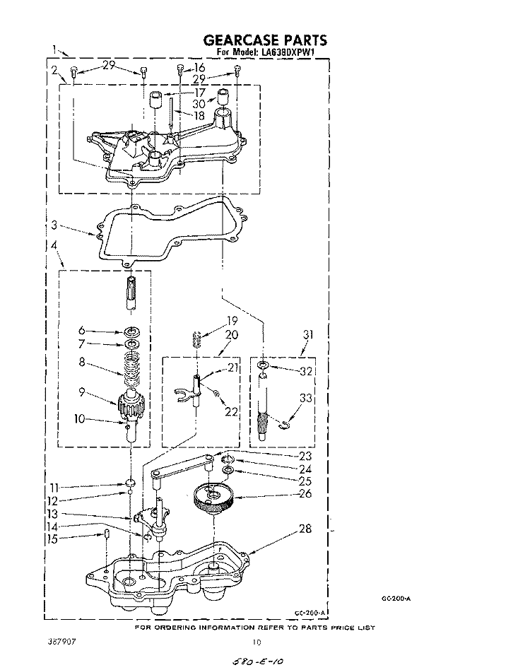 GEARCASE Diagram and Parts List for LA6380XPW1  Whirlpool Washer