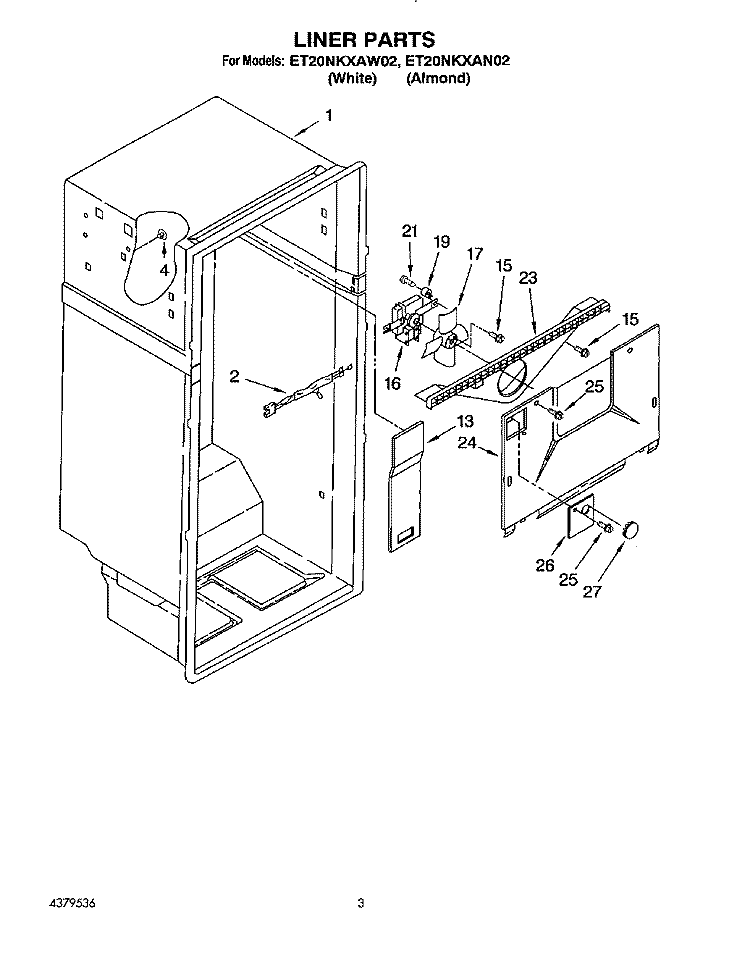 LINER Diagram and Parts List for ET20NKXAW02  Whirlpool Refrigerator