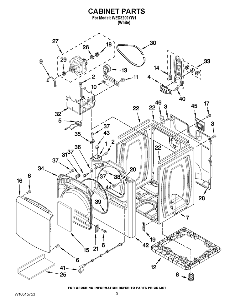 CABINET PARTS Diagram and Parts List for WED8200YW1  Whirlpool Dryer