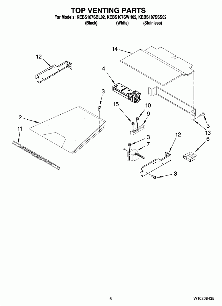 TOP VENTING PARTS, OPTIONAL PARTS Diagram and Parts List for KEBS107SWH02  KitchenAid Wall Oven