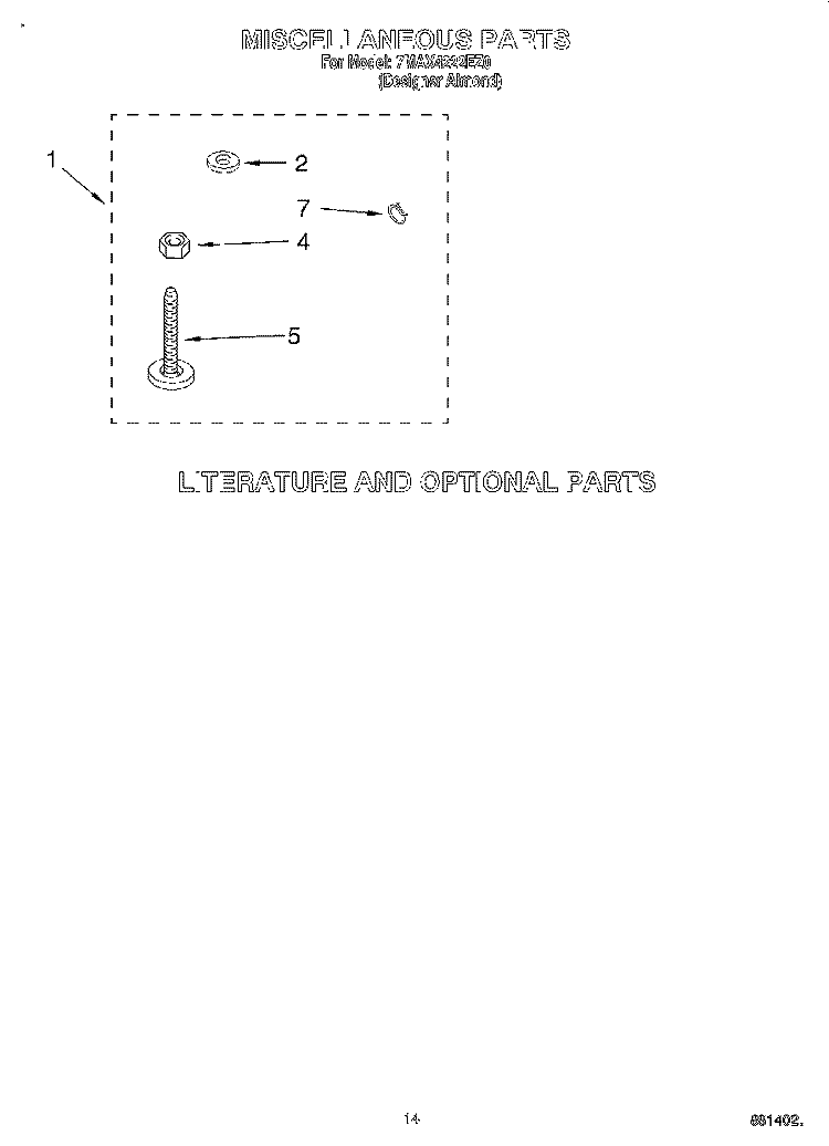 MISCELLANEOUS, LIT/OPTIONAL Diagram and Parts List for 7MAX4222EZ0  Whirlpool Washer
