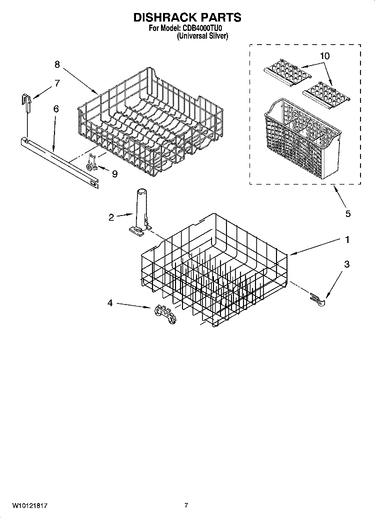 DISHRACK PARTS, OPTIONAL PARTS Diagram and Parts List for CDB4000TU0  Whirlpool Dishwasher