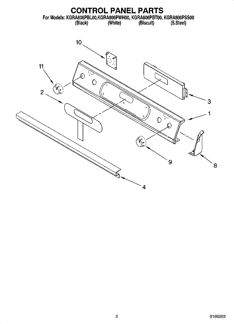 CONTROL PANEL PARTS Diagram and Parts List for KGRA806PBL00  KitchenAid Range