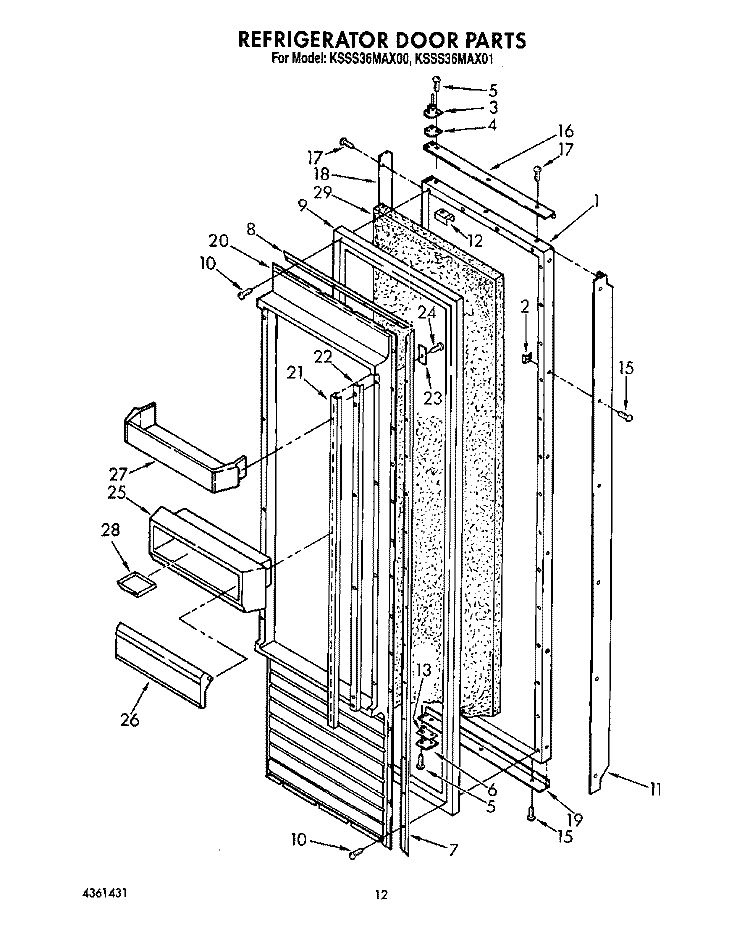 REFRIGERATOR DOOR Diagram and Parts List for KSSS36MAX00  KitchenAid Refrigerator