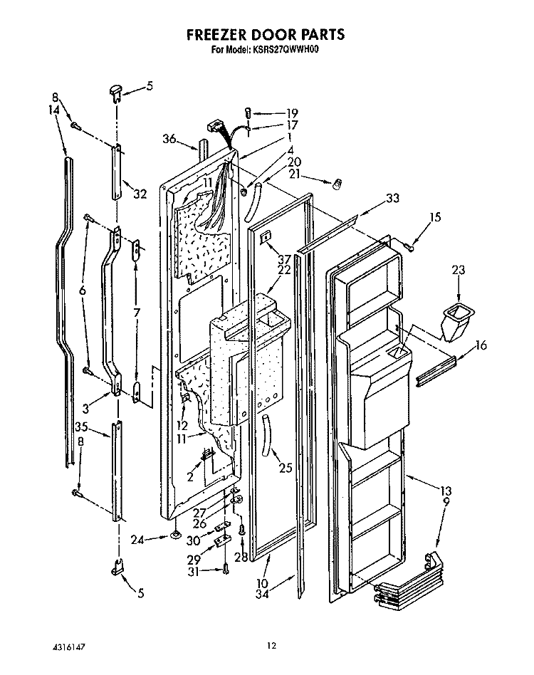 FREEZER DOOR Diagram and Parts List for KSRS27QWWH00  KitchenAid Refrigerator