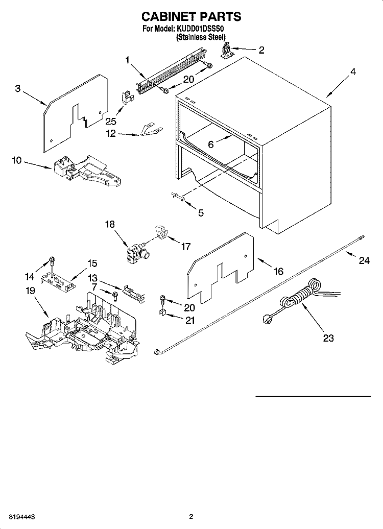 CABINET PARTS Diagram and Parts List for KUDD01DSSS0  KitchenAid Dishwasher