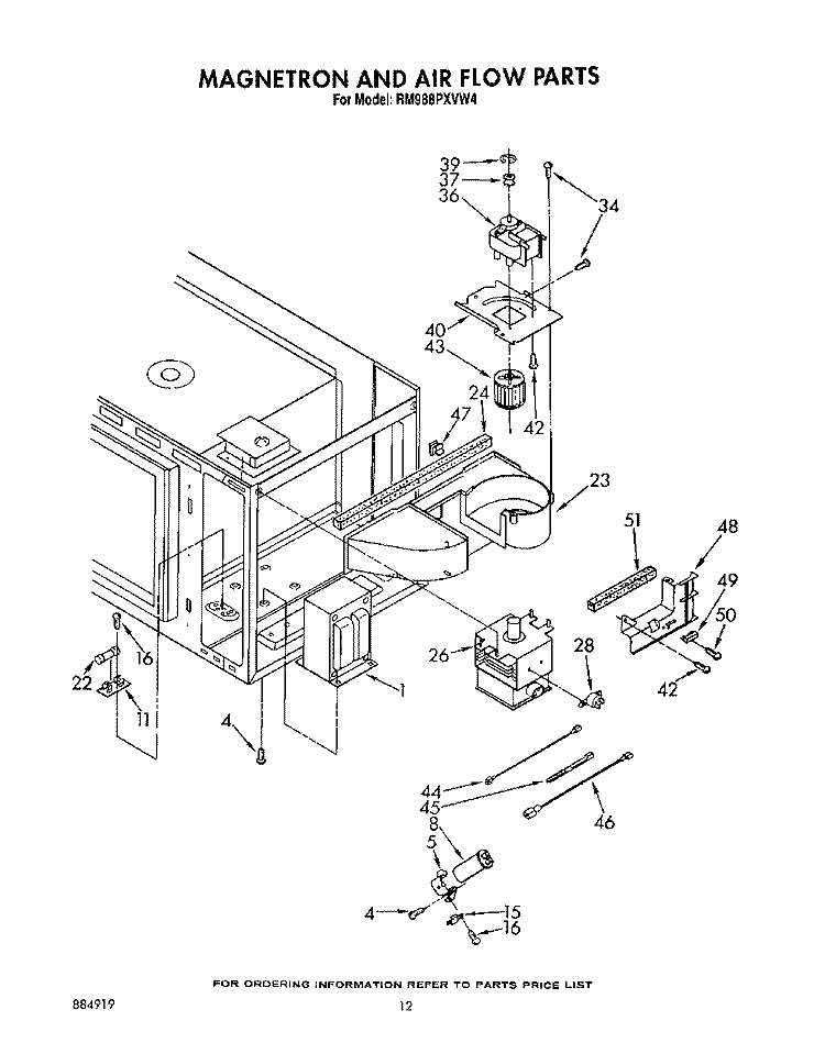 MAGNETRON AND AIR FLOW Diagram and Parts List for RM988PXVM4  Whirlpool Microwave Oven Combo
