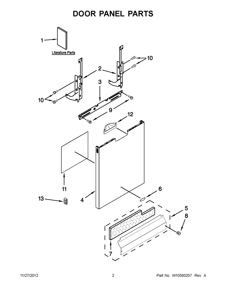 DOOR PANEL PARTS Diagram and Parts List for WDF530PAYB4  Whirlpool Dishwasher