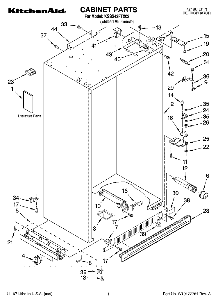 CABINET PARTS Diagram and Parts List for KSSS42FTX02  KitchenAid Refrigerator