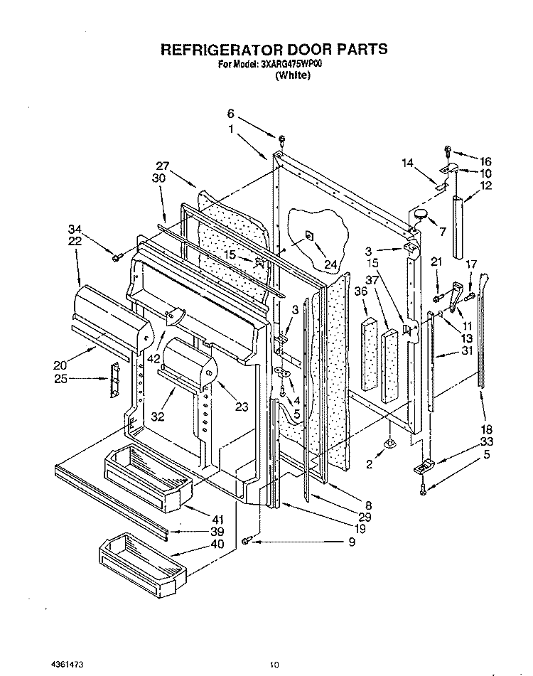 REFRIGERATOR DOOR Diagram and Parts List for 3XARG475WP00  Whirlpool Refrigerator