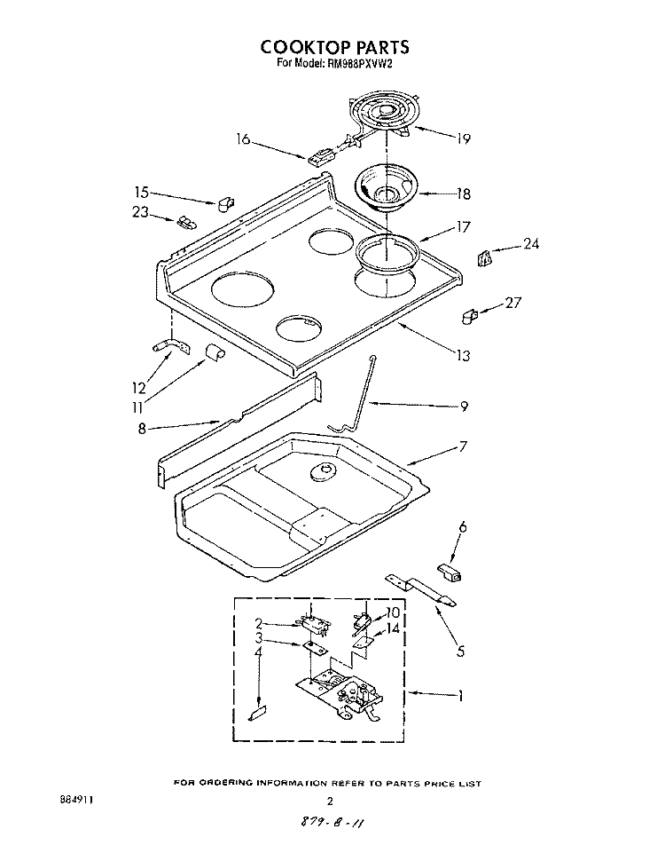 COOK TOP Diagram and Parts List for RM988PXVN2  Whirlpool Microwave Oven Combo