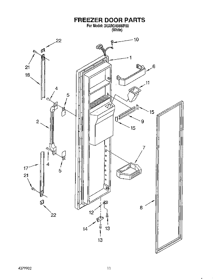 FREEZER DOOR Diagram and Parts List for 3XARG498WP00  Whirlpool Refrigerator