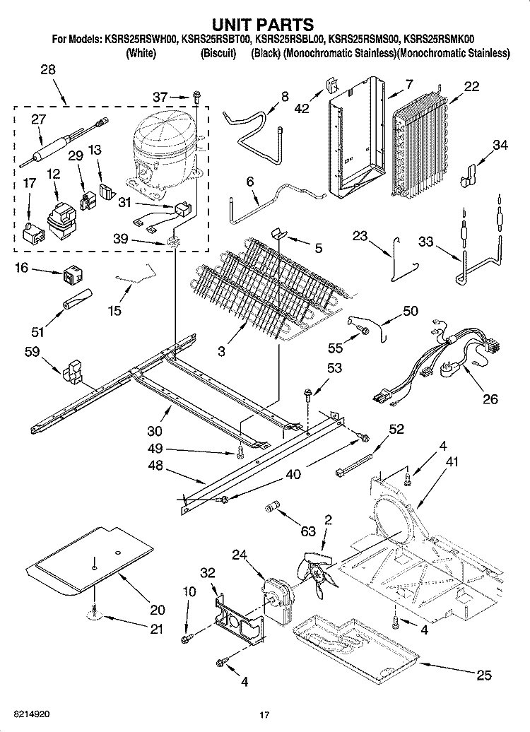 UNIT PARTS Diagram and Parts List for KSRS25RSBL00  KitchenAid Refrigerator