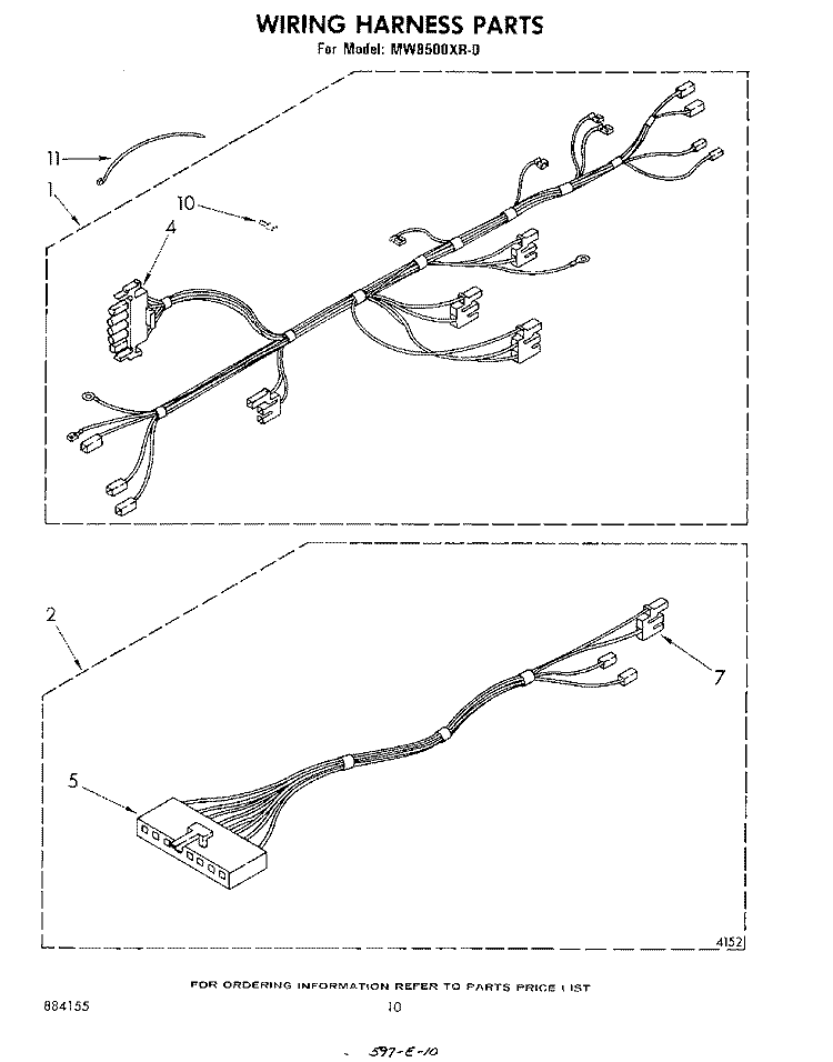 WIRING HARNESS , LITERATURE AND OPTIONAL Diagram and Parts List for MW8500XR0  Whirlpool Microwave