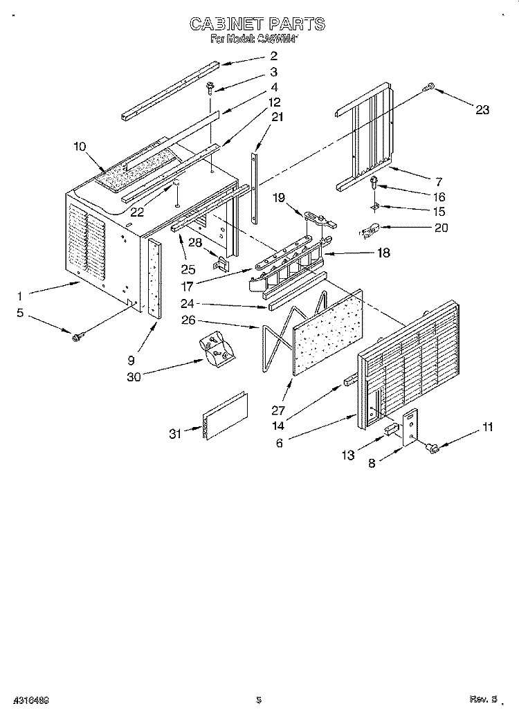 CABINET Diagram and Parts List for CA6WM41  Crosley Air Conditioner