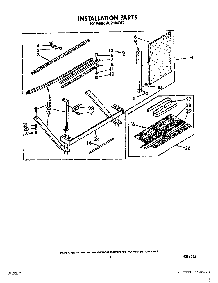 INSTALLATION Diagram and Parts List for AC2904XW0  Whirlpool Air Conditioner