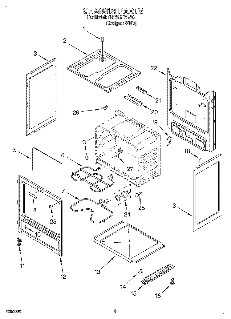 CHASSIS Diagram and Parts List for 4RF315PXEQ0  Whirlpool Range