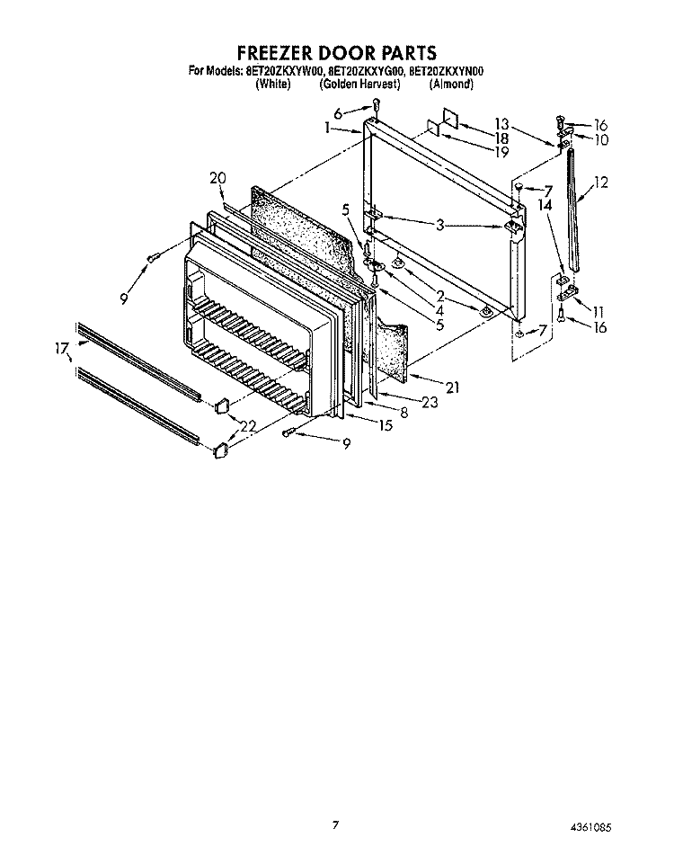 FREEZER DOOR Diagram and Parts List for 8ET20ZKXYG00  Whirlpool Refrigerator