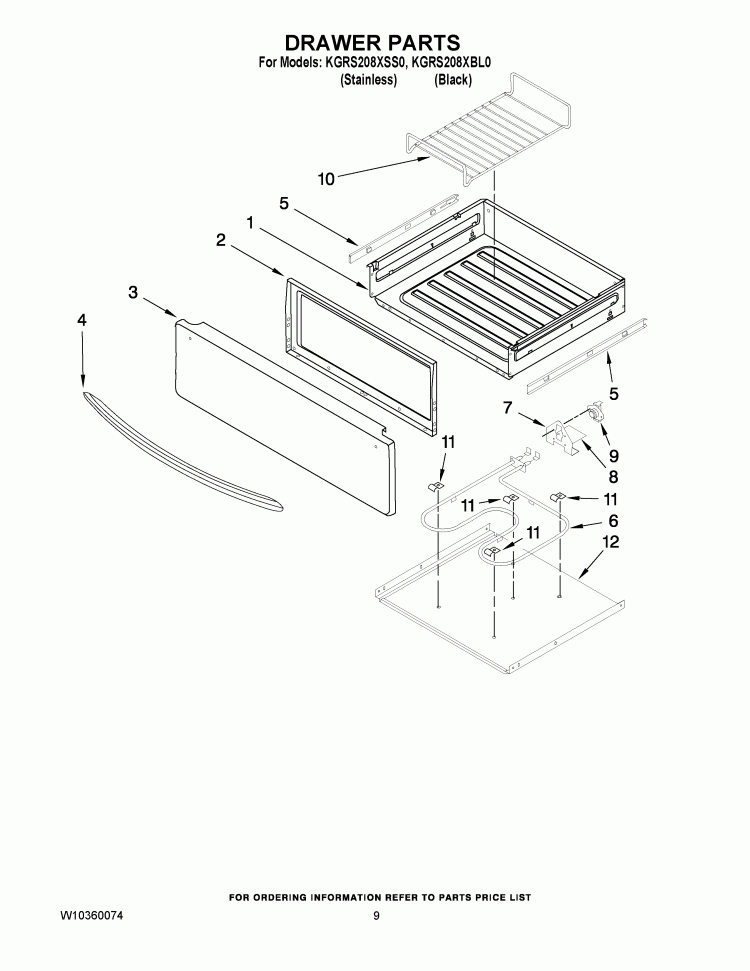 DRAWER PARTS Diagram and Parts List for KGRS208XBL0  KitchenAid Range