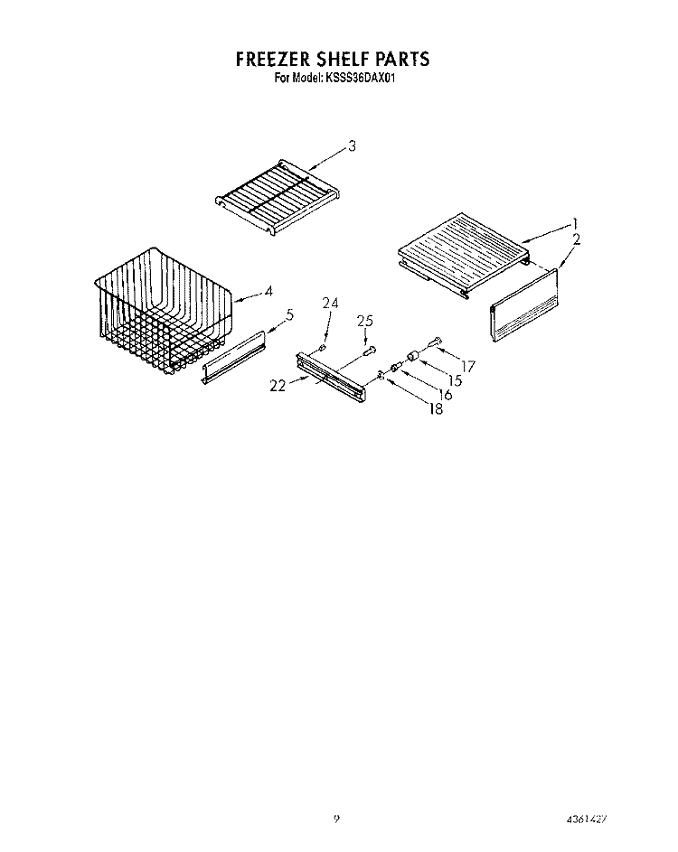 FREEZER SHELF Diagram and Parts List for KSSS36DAX01  KitchenAid Refrigerator