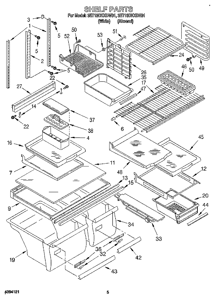SHELF Diagram and Parts List for 3ET19DKXDN01  Whirlpool Refrigerator