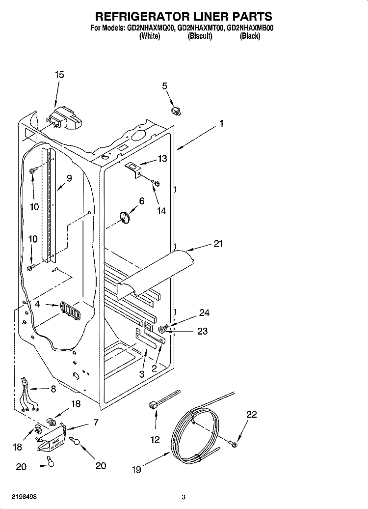 REFRIGERATOR LINER PARTS Diagram and Parts List for GD2NHAXMQ00  Whirlpool Refrigerator