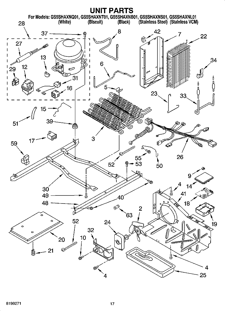 UNIT PARTS Diagram and Parts List for GS5SHAXNL01  Whirlpool Refrigerator