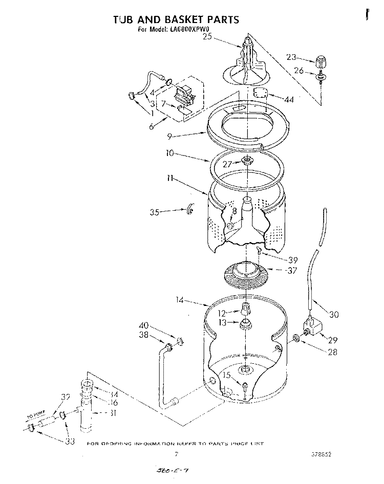 TUB AND BASKET Diagram and Parts List for LA6800XPW0  Whirlpool Washer