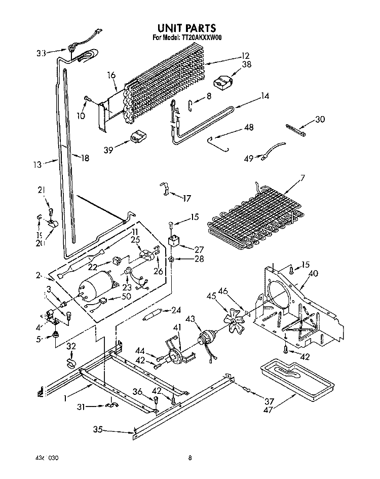 UNIT Diagram and Parts List for TT20AKXXW00  Whirlpool Refrigerator