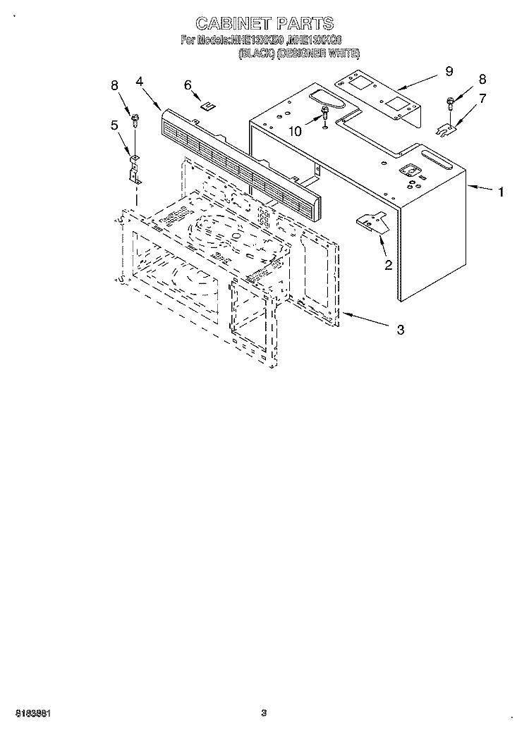 CABINET Diagram and Parts List for MHE13XKB0  Roper Microwave