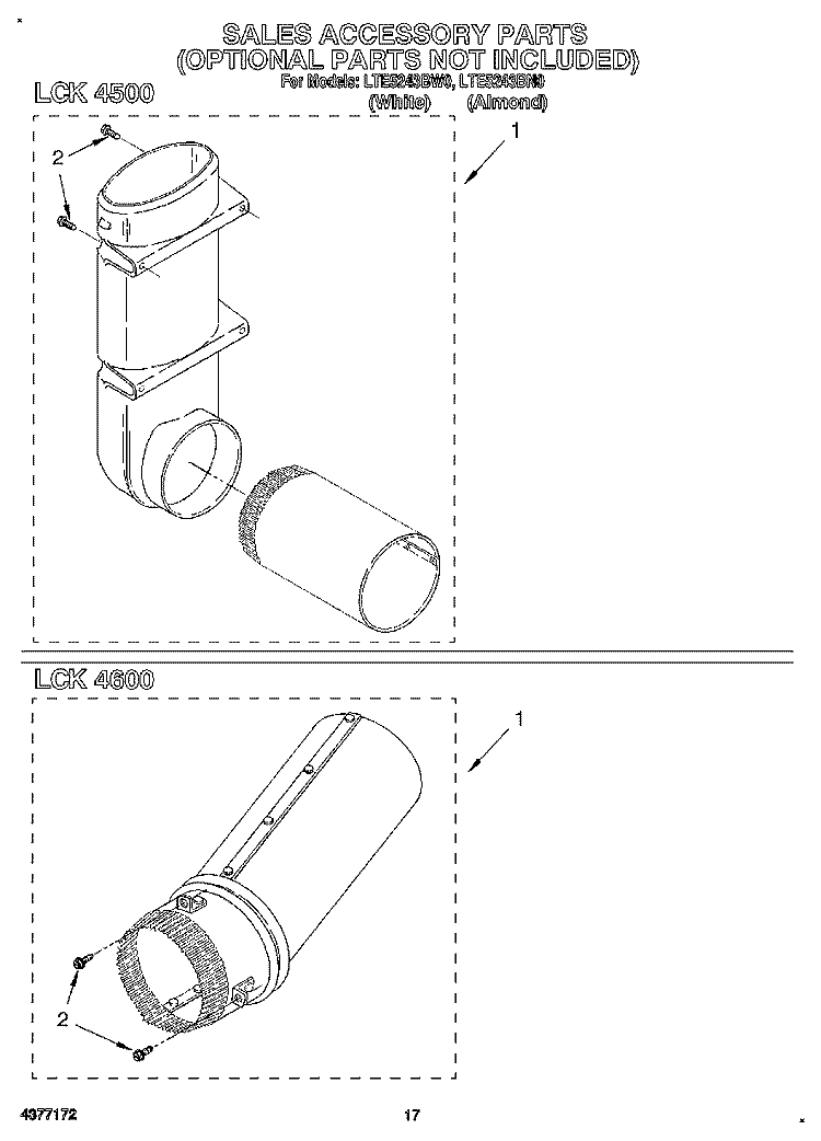 SALES ACCESSORY Diagram and Parts List for LTE5243BN0  Whirlpool Washer Dryer Combo