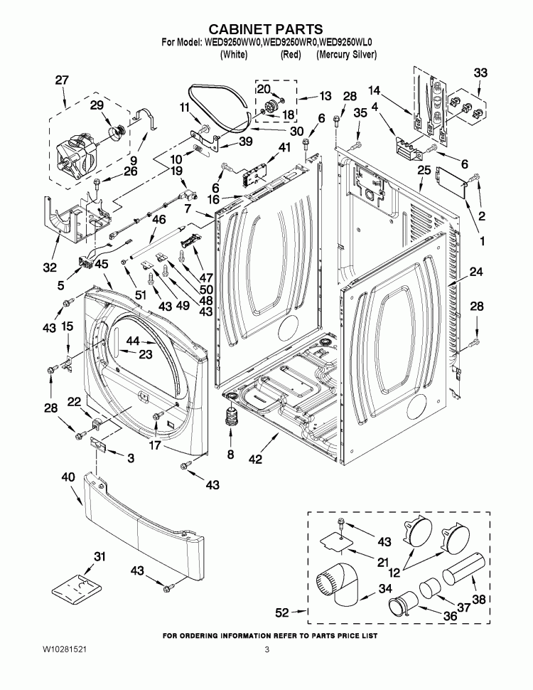 CABINET PARTS Diagram and Parts List for WED9250WR0  Whirlpool Dryer