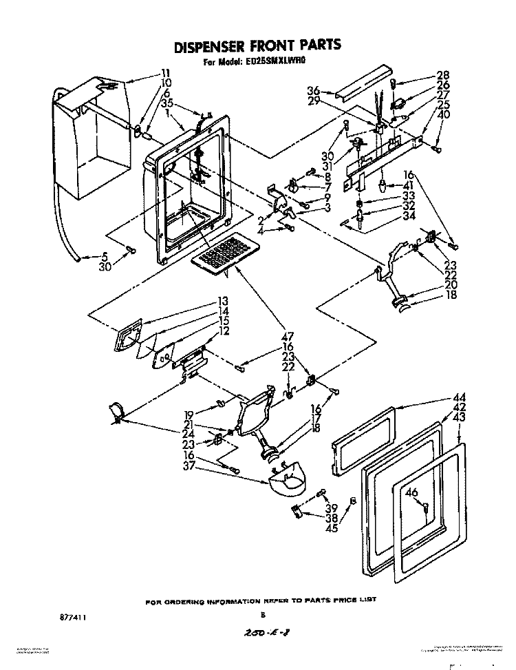 DISPENSER FRONT Diagram and Parts List for ED25SMXLWR0  Whirlpool Refrigerator