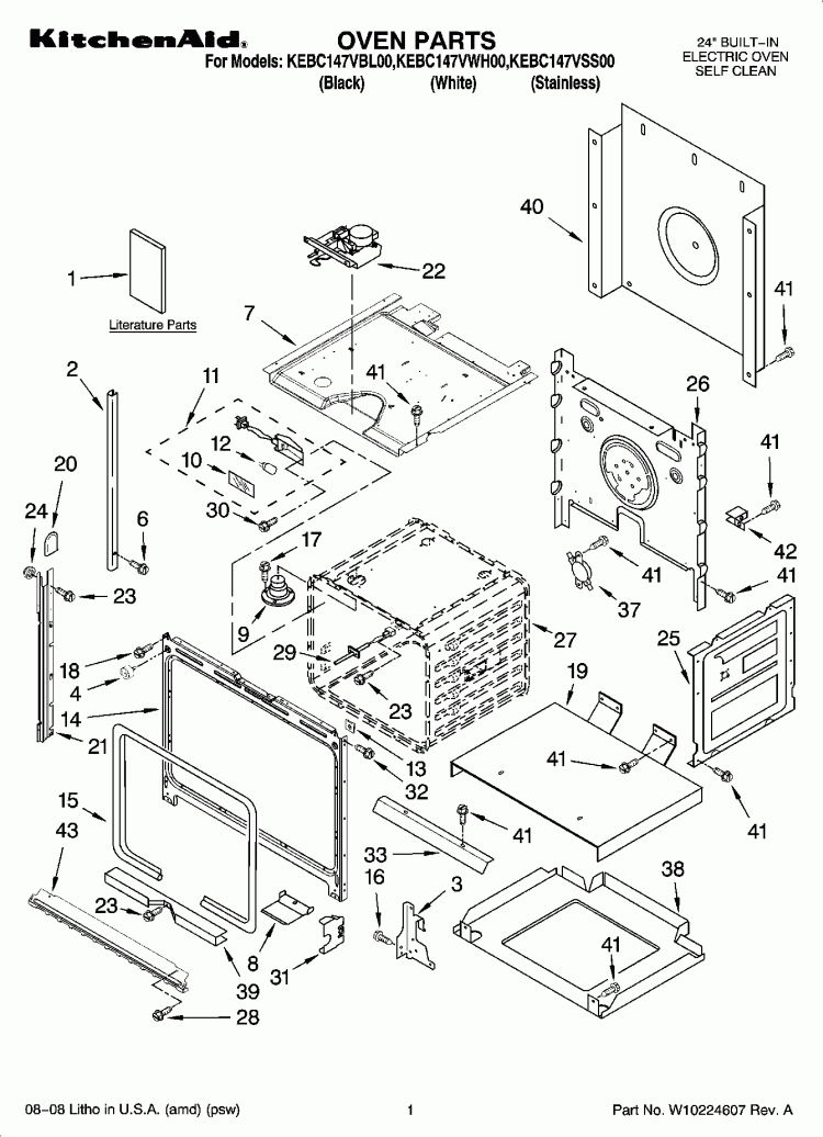 OVEN PARTS Diagram and Parts List for KEBC147VSS00  KitchenAid Wall Oven