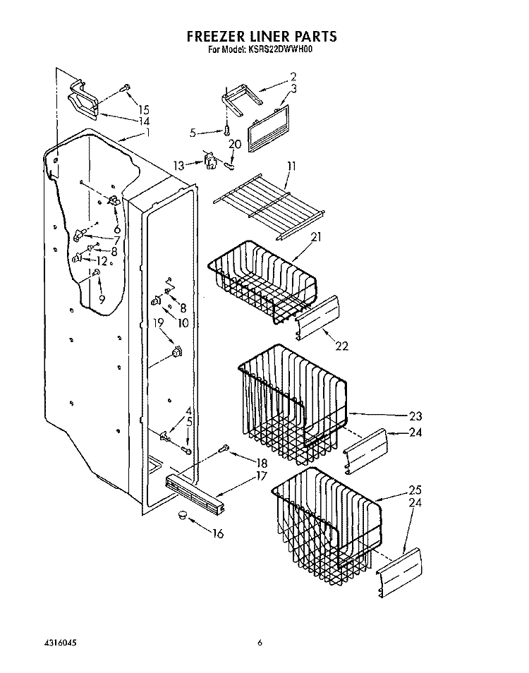 FREEZER LINER Diagram and Parts List for KSRS22DWAL00  KitchenAid Refrigerator