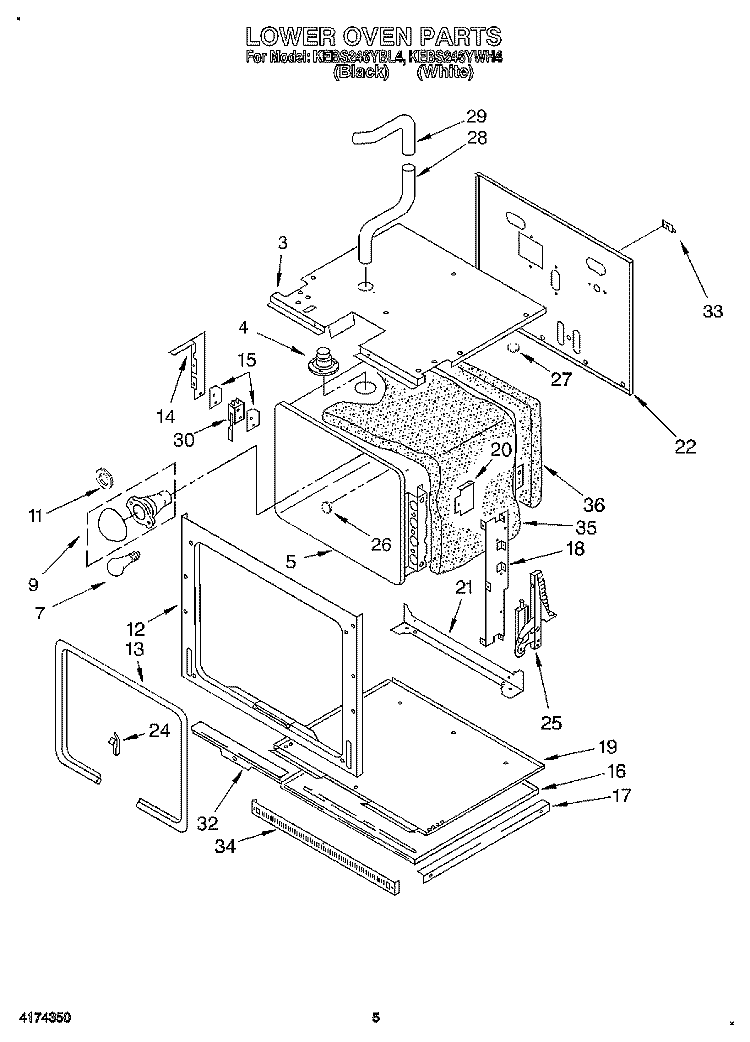 LOWER OVEN Diagram and Parts List for KEBS246YWH4  KitchenAid Wall Oven