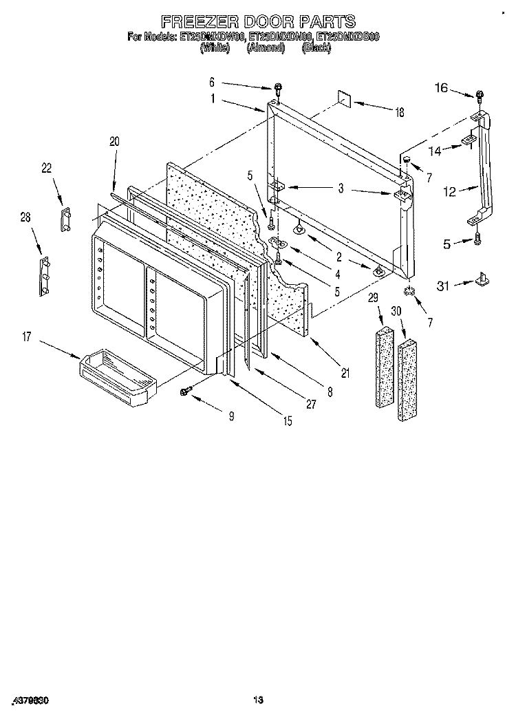 FREEZER DOOR, LIT/OPTIONAL Diagram and Parts List for ET25DMXDN00  Whirlpool Refrigerator