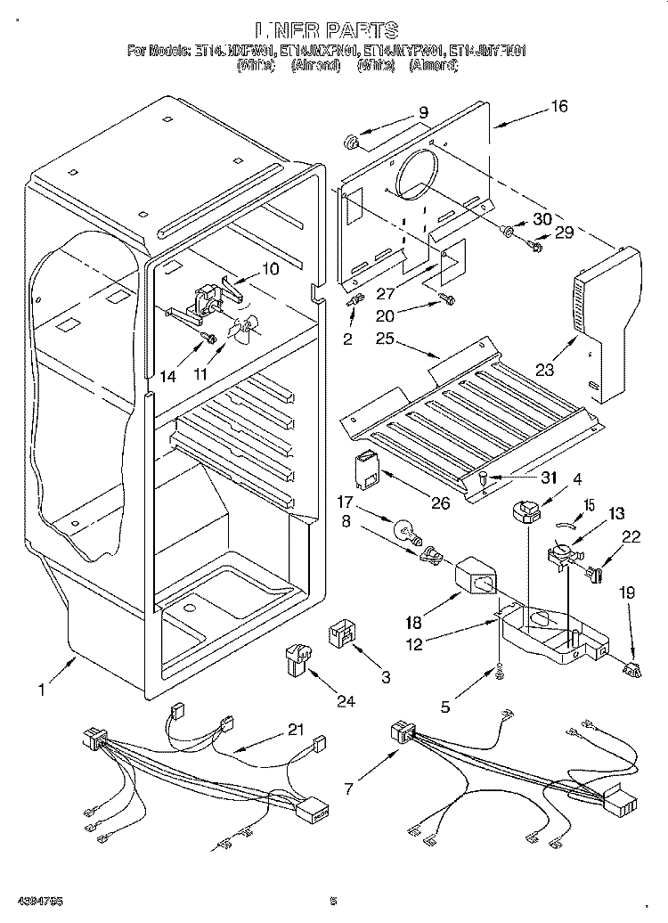LINER, LIT/OPTIONAL Diagram and Parts List for ET14JMXFN01  Whirlpool Refrigerator