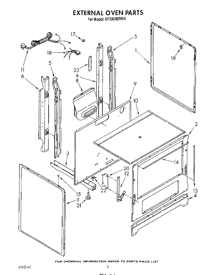 EXTERNAL OVEN Diagram and Parts List for SF3000ERW4  Whirlpool Range
