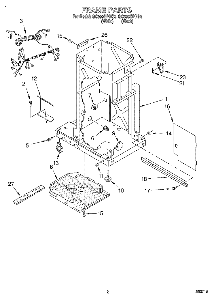 FRAME Diagram and Parts List for GC900QPHB0  Whirlpool Trash Compactor