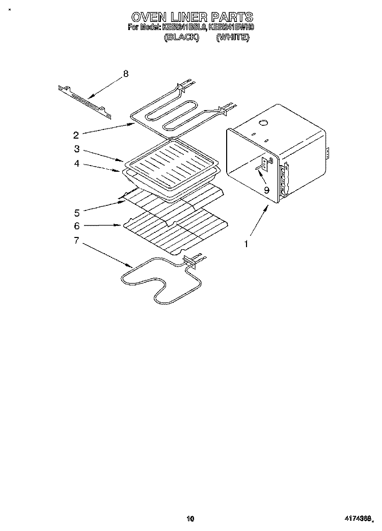 OVEN LINER Diagram and Parts List for KEBI241BWH0  KitchenAid Wall Oven