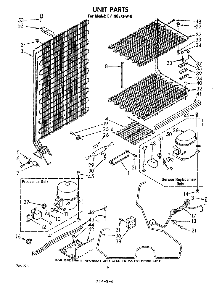 UNIT Diagram and Parts List for EV190EXPW0  Whirlpool Freezer