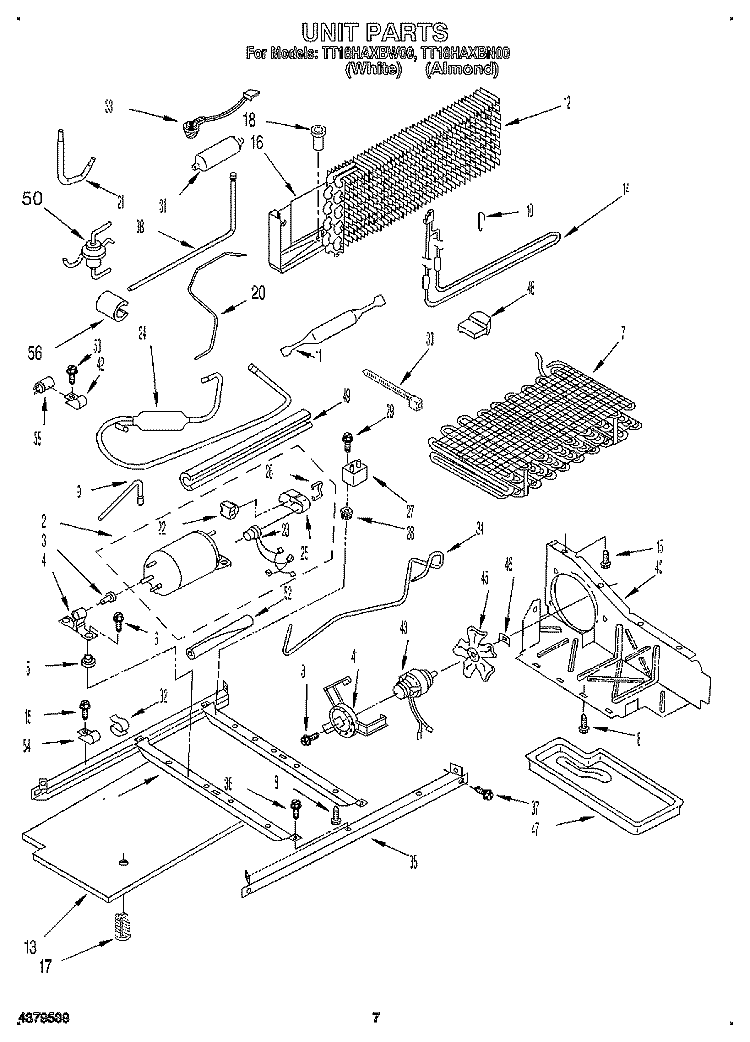 UNIT Diagram and Parts List for TT18HAXBW00  Estate Refrigerator