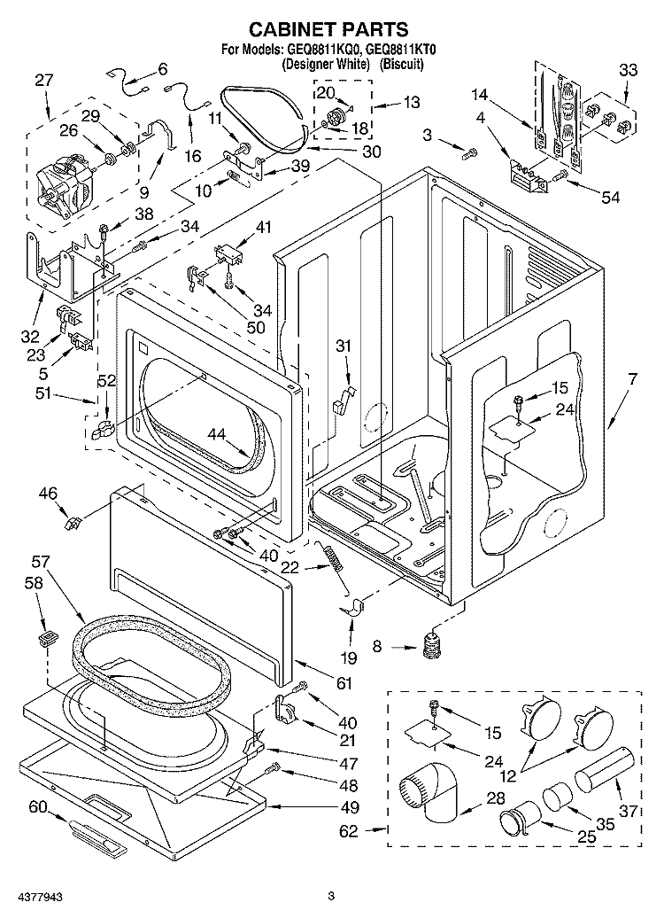 CABINET Diagram and Parts List for GEQ8811KT0  Whirlpool Dryer