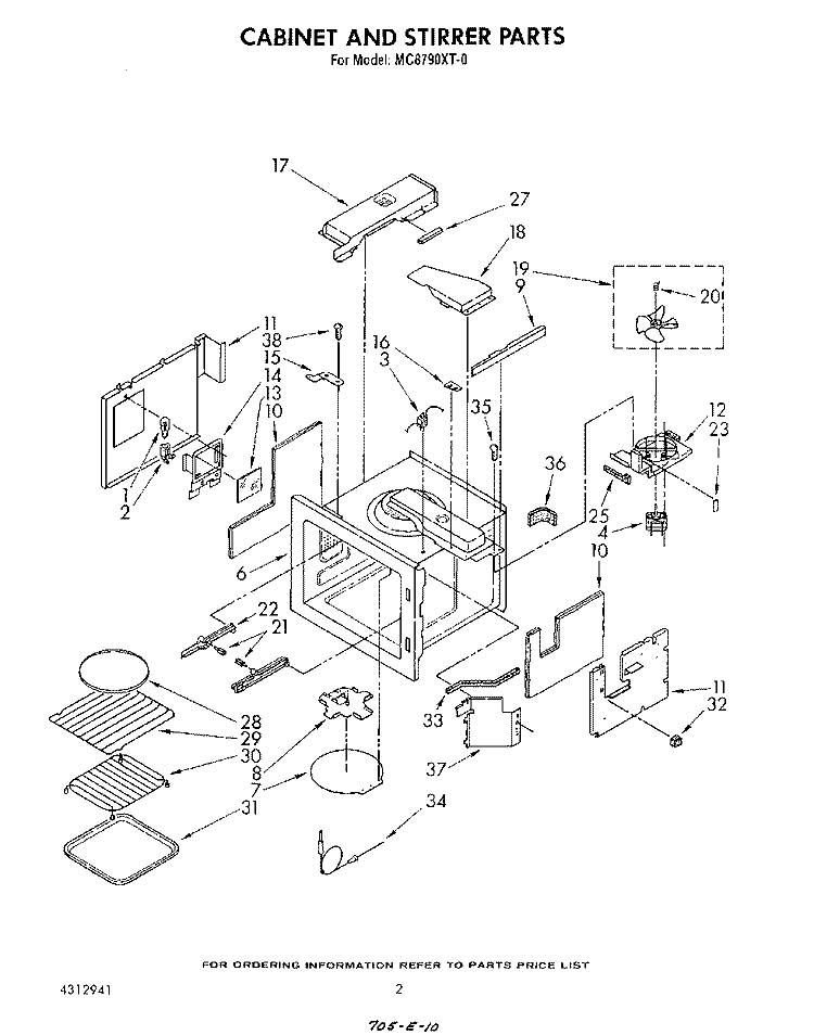 CABINET AND STIRRER , LITERATURE AN Diagram and Parts List for MC8790XT0  Whirlpool Microwave