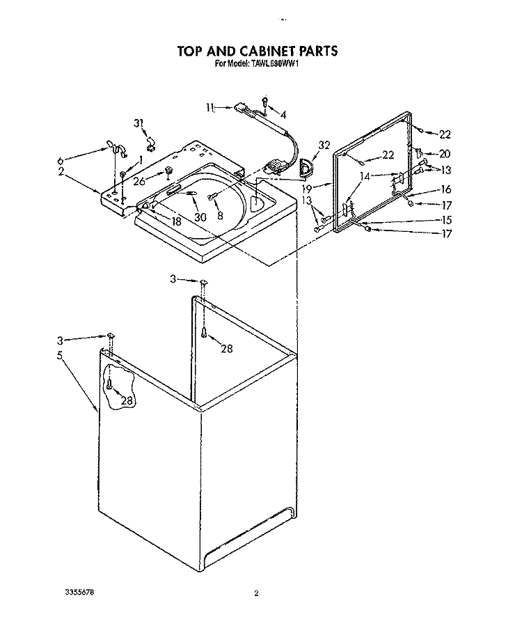 TOP AND CABINET, LIT/OPTIONAL Diagram and Parts List for TAWL680WW1  Estate Washer