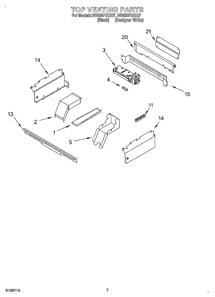 TOP VENTING Diagram and Parts List for RS696PXGQ7  Whirlpool Range