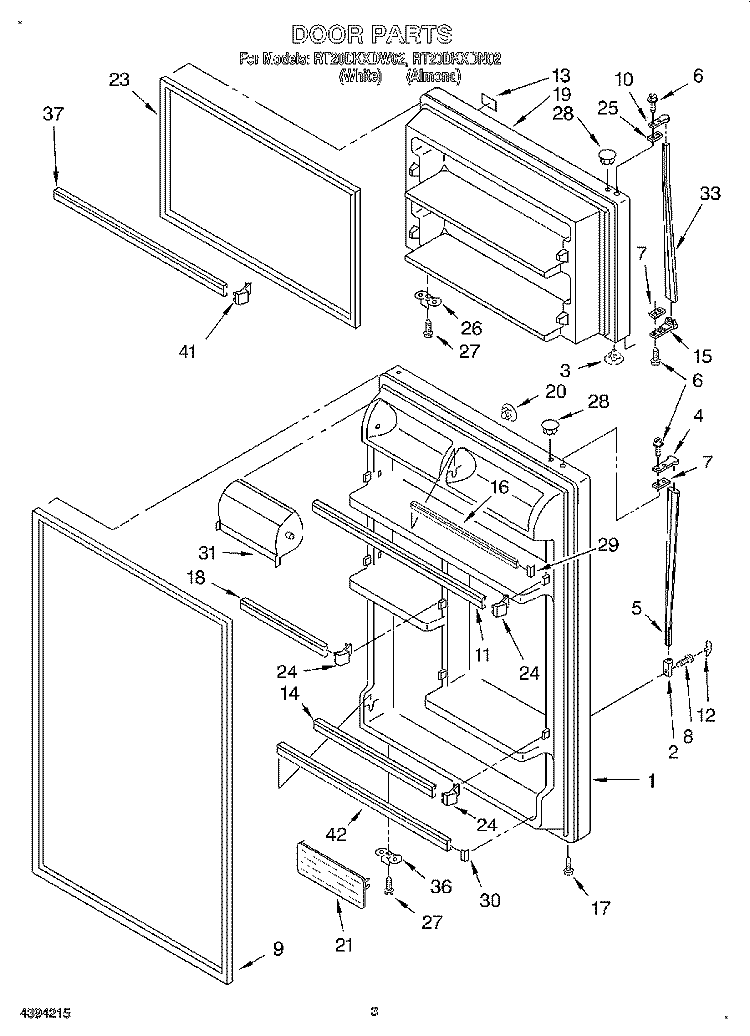 DOOR Diagram and Parts List for RT20DKXDW02  Roper Refrigerator