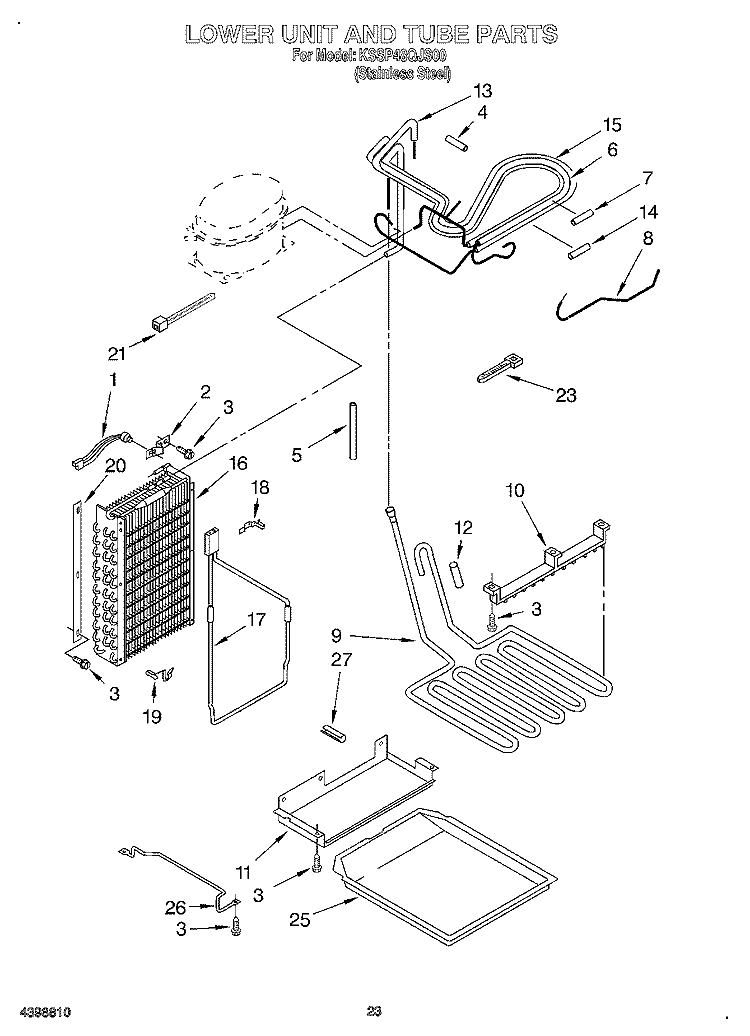 LOWER UNIT AND TUBE Diagram and Parts List for KSSP48QJS00  KitchenAid Refrigerator