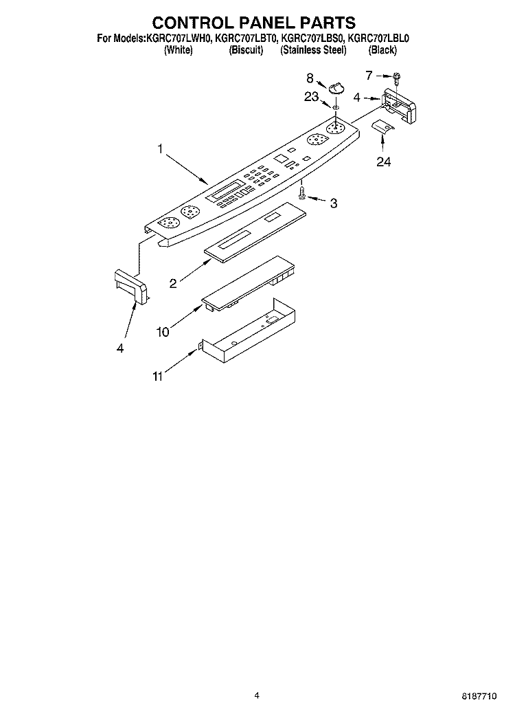 CONTROL PANEL PARTS Diagram and Parts List for KGRC707LBL0  KitchenAid Range